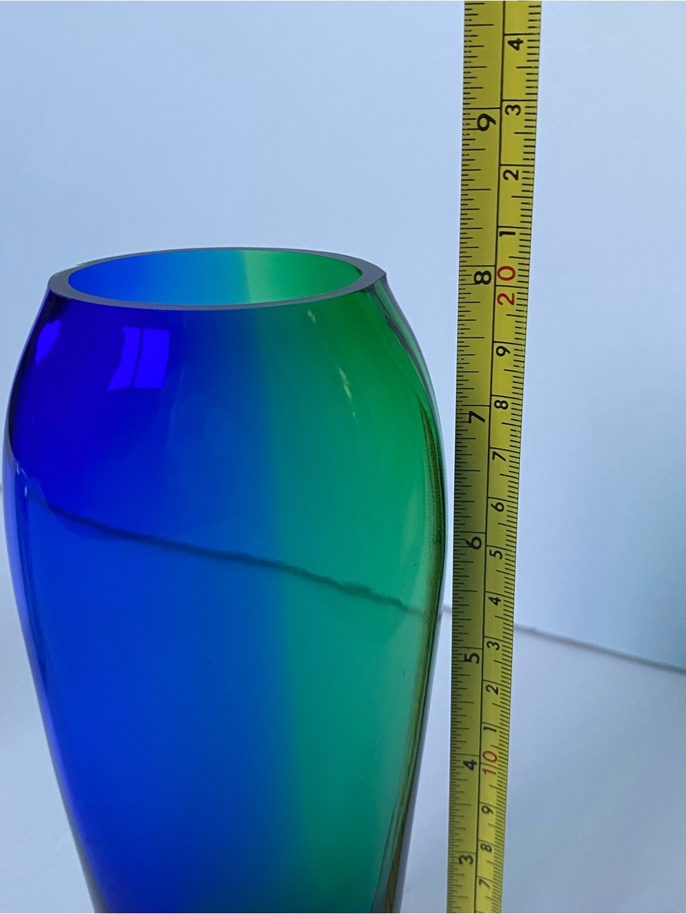 Vintage Blue Green Ombre Vase 8” Tall Hand Blown. Has a Flat Cut Edge top EUC - Picture 13 of 16
